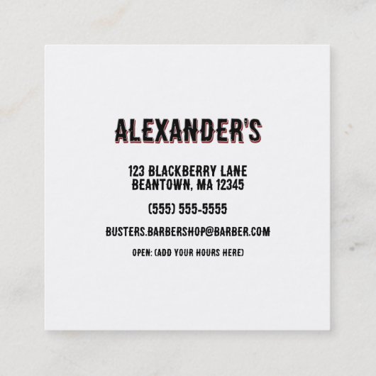 Chrome Barber Pole and Crown Personalize スクエア名刺 (裏面)