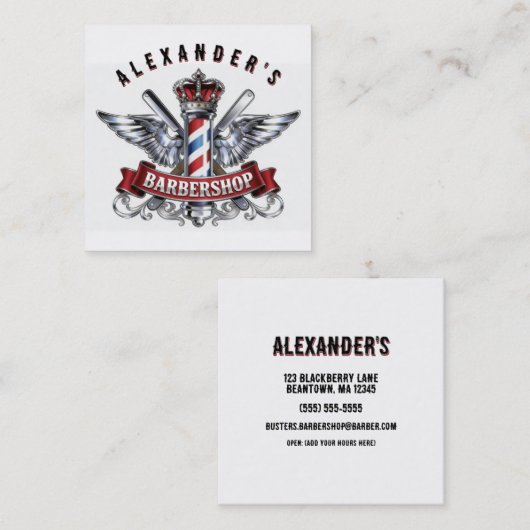 Chrome Barber Pole and Crown Personalize スクエア名刺 (正面/裏面)