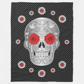Chrome Calavera (Red Rose) フリースブランケット