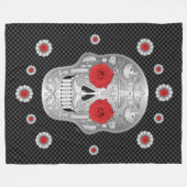 Chrome Calavera (Red Rose)   フリースブランケット (正面(横))