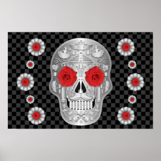 Chrome Calavera (Red Rose) ポスター