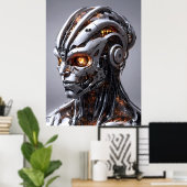 Chrome Cyborg Orange Glow Sci-Fi AI Portrait ポスター (ホームオフィス)