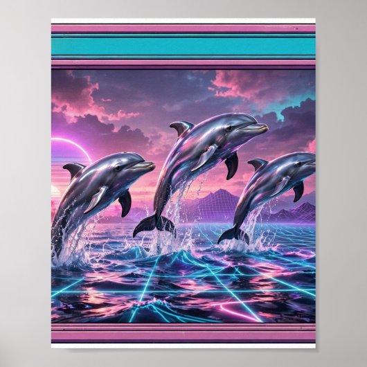 Chrome Dolphins — ベイパーウェーブの海 ポスター (正面)