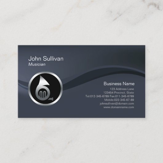 Chrome French Horn Icon Musician Business Card 名刺 (正面)