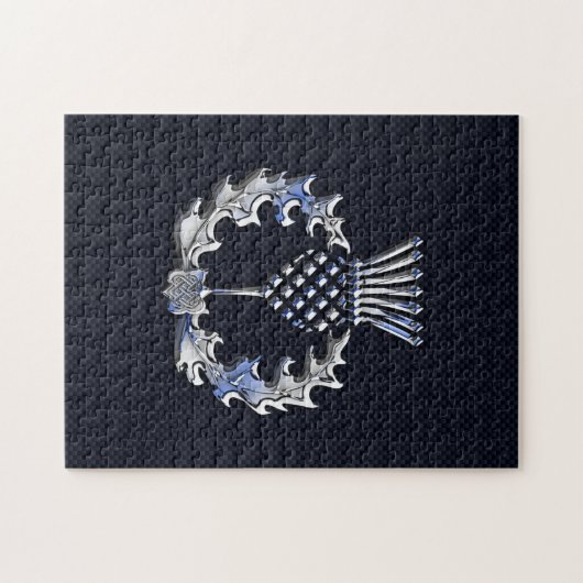 Chrome Like Carbon Fiber Print Scottish Thistle ジグソーパズル (横)