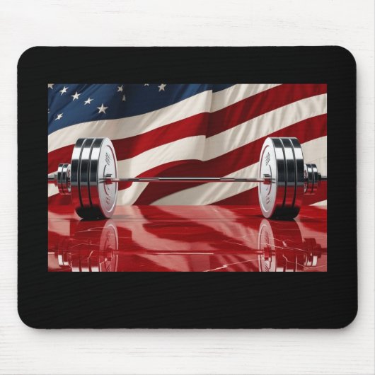 Chrome Olympic Barbell Set U.S. Flag Background マウスパッド (正面)