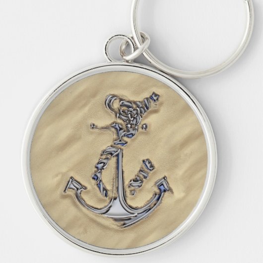 Chrome Silver Rope Anchor in the Sand キーホルダー (正面)