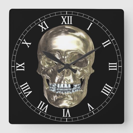 Chrome Skull スクエアローマン数字 クロック (正面)