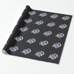 Chrome Style Dragon in Black Snake Skin Print ラッピングペーパー