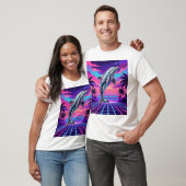 Chrome Vaporwave Dolphin — Retro Sunset Grid Palm Tシャツ (ユニセックス)