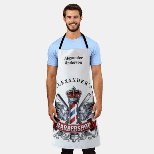 Chrome Winged Barber Pole Apron エプロン (着用した状態)