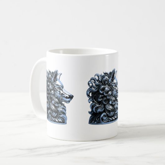 Chrome Wolf Bust Sculpture コーヒーマグカップ (正面左)