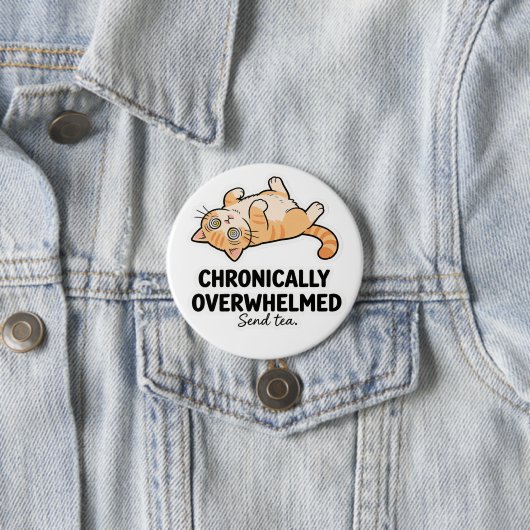 Chronically Overwhelmed ADHD Funny Stressed Cat 缶バッジ (インサイチュ)
