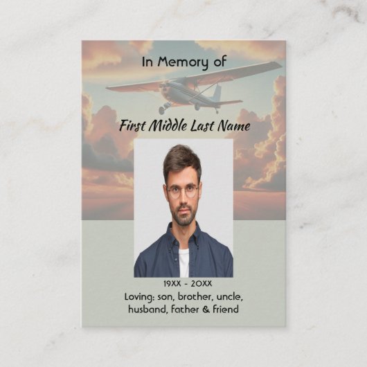 Chrstian Memorial Keepsakes Pilot Airplane Sunset 名刺 (正面)