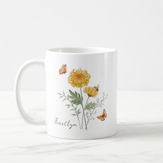 Chrysanthemum Birth Month Flower コーヒーマグカップ (左)
