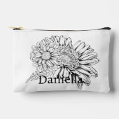 Chrysanthemum Black Line Drawing with Your Name アクセサリーポーチ (正面)