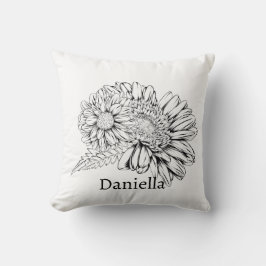 Chrysanthemum Black Line Drawing with Your Name  クッション