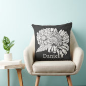 Chrysanthemum Black Line Drawing with Your Name  クッション (椅子)