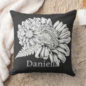 Chrysanthemum Black Line Drawing with Your Name  クッション (ブランケット)