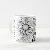 Chrysanthemum Black Line Drawing with Your Name  コーヒーマグカップ (正面左)