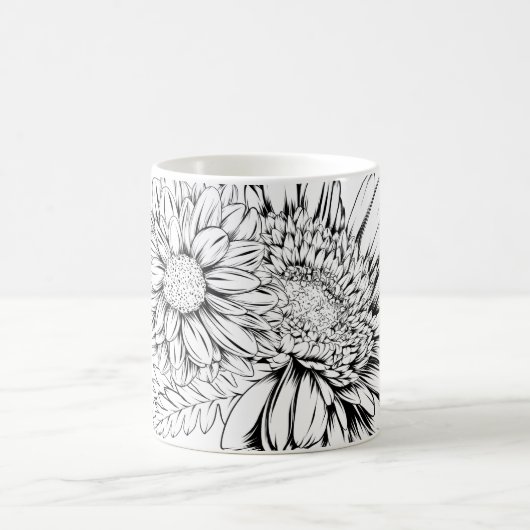 Chrysanthemum Black Line Drawing with Your Name  コーヒーマグカップ (中央)