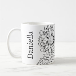 Chrysanthemum Black Line Drawing with Your Name  コーヒーマグカップ
