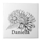 Chrysanthemum Black Line Drawing with Your Name  タイル (正面)