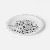 Chrysanthemum Black Line Drawing with Your Name  ペーパープレート (アングル)