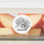 Chrysanthemum Black Line Drawing with Your Name  ラベル (貼付)