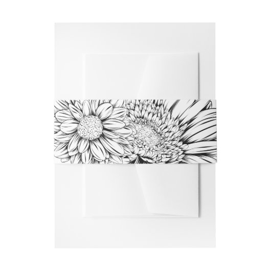 Chrysanthemum Black Line Drawing with Your Name  招待状ベリーバンド (正面例)