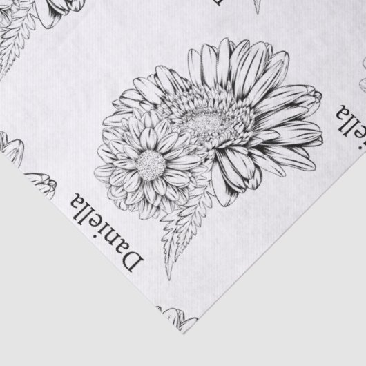 Chrysanthemum Black Line Drawing with Your Name  薄葉紙 (詳細)