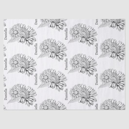 Chrysanthemum Black Line Drawing with Your Name  薄葉紙 (正面)