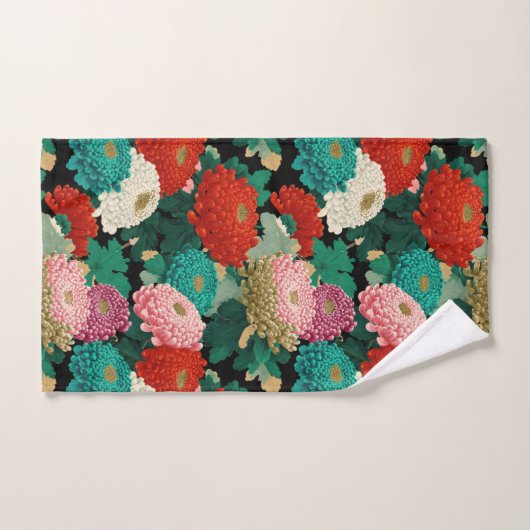 Chrysanthemum Flowers Vintage Botanical Pattern バスタオルセット (ハンドタオル)