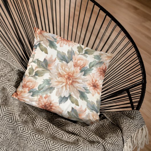 Chrysanthemum Flowers Watercolor Botanical Pattern クッション