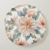 Chrysanthemum Flowers Watercolor Botanical Pattern ラウンドクッション (裏面)