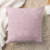 Chrysanthemum Pink Line Drawing with Your Name  クッション (ブランケット)