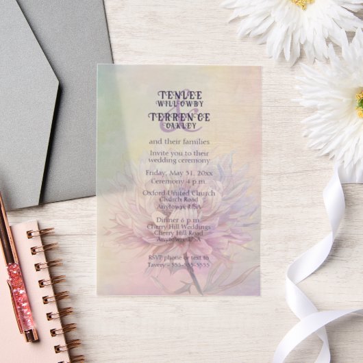 Chrysanthemum Pink Purple Wedding Invitation ベラム紙招待状 (ウェディング)