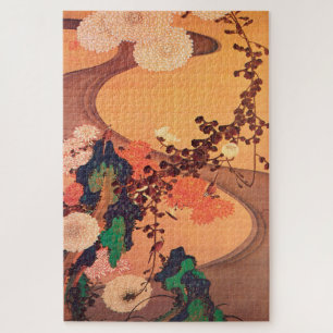 Chrysanthemums by a stream with rocks (1760) ジグソーパズル