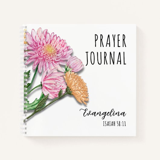 Chrysanthemums Custom Name Floral Christian Prayer ノートブック (正面)