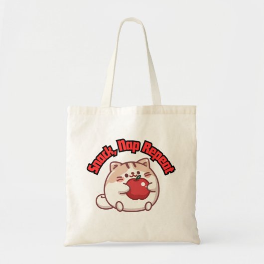 ChubbyおもしろいかわいいAnim Cat with Apple Tote bag トートバッグ (正面)