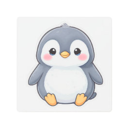 Chubby Cute Baby Penguin メタルプリント