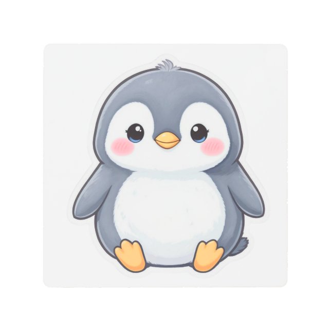 Chubby Cute Baby Penguin メタルプリント (正面)