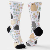 Chubby Cute Cats and Pastel Flowers Pattern Socks ソックス (傾斜あり)