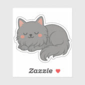 Chubby Fluffy Gray Cat – Sleepy Cartoon Cat Art シール (シート)