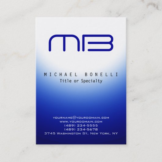 Chubby Monogram Blue White Clean Business Card 名刺 (正面)