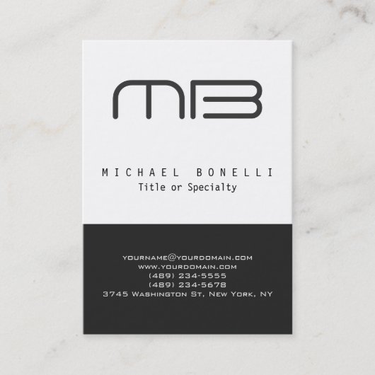 Chubby Monogram Gray White Clean Business Card 名刺 (正面)