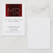 Chubby Monogram Red ストライプの White Business Card 名刺 (正面/裏面)