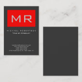 Chubby Monogram Red Gray Clean Business Card 名刺 (正面/裏面)