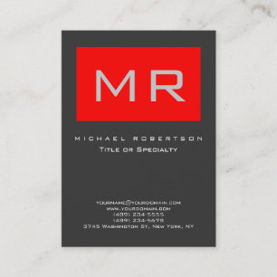 Chubby Monogram Red Gray Clean Business Card 名刺