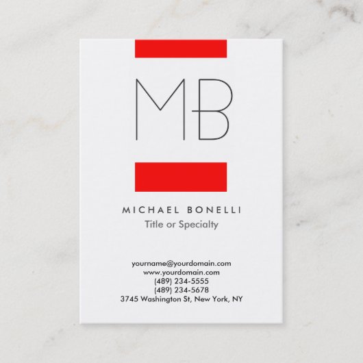 Chubby Monogram Red White Clean Business Card 名刺 (正面)